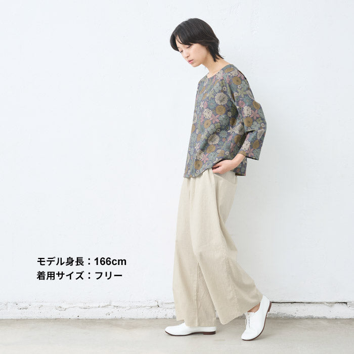 [ブラウスレディースおしゃれ長袖花柄]リバティリネンコットン七分袖ブラウス/日本製40代50代60代30代女性ファッショントップス綿麻リバティプリントゆったり大きめLIBERTYHamptonsBouquet