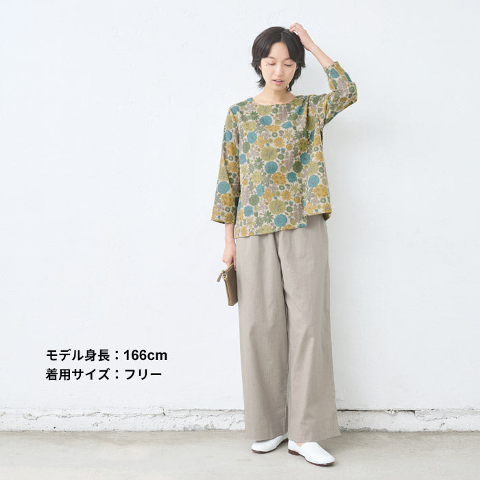 [ブラウスレディースおしゃれ長袖花柄]リバティリネンコットン七分袖ブラウス/日本製40代50代60代30代女性ファッショントップス綿麻リバティプリントゆったり大きめLIBERTYHamptonsBouquet