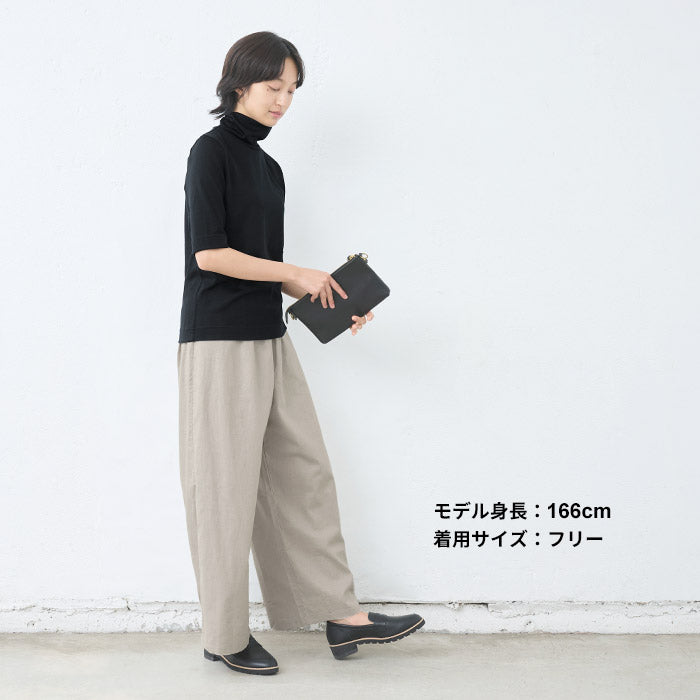 [ワイドパンツレディース綿麻]静岡染めリネンコットンワイドパンツ/日本製40代50代60代30代女性ファッションきれいめリネンコットンイージーパンツウエストゴム春夏秋麻綿ポケット付き無地薄手