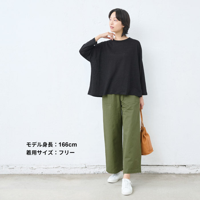 [リネン長袖tシャツレディース]プレミアムリネン100％ドロップショルダー八分袖Ｔシャツ/日本製40代50代60代女性麻100ロンT春夏秋無地速乾抗菌大きいサイズゆったり薄手おしゃれ