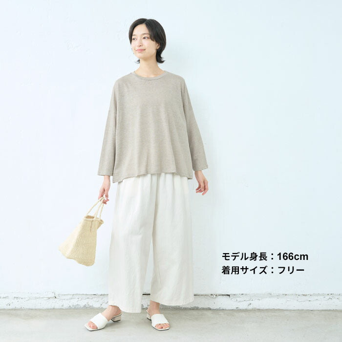 [リネン長袖tシャツレディース]プレミアムリネン100％ドロップショルダー八分袖Ｔシャツ/日本製40代50代60代女性麻100ロンT春夏秋無地速乾抗菌大きいサイズゆったり薄手おしゃれ