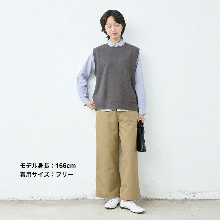 [ベストレディース秋綿コットン]ウェーブコットンワッフルベスト/日本製40代50代60代30代女性ファッショントップス綿100コットン100％春秋冬ゆったり体型カバーきれいめ無地クルーネックカジュアル重ね着レイヤードシンプルおしゃれ