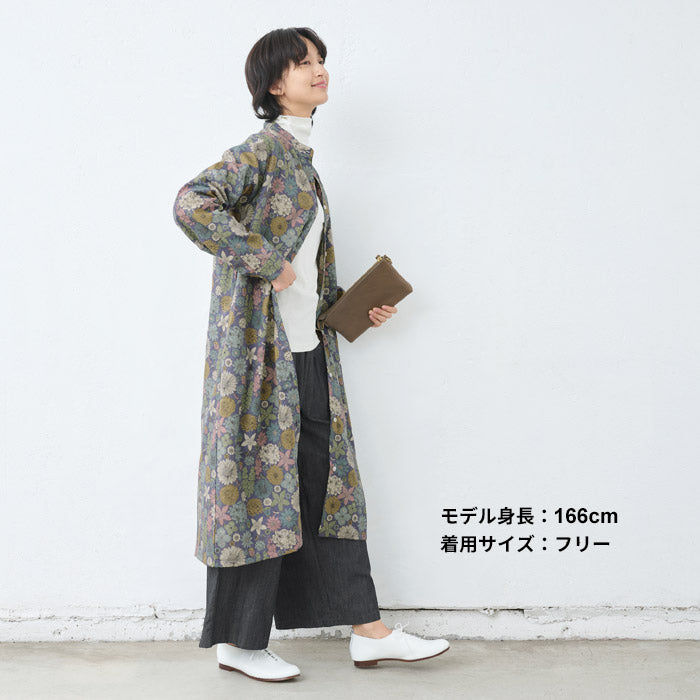 [ワンピースレディースおしゃれ長袖花柄]リバティリネンコットンバンドカラーワンピース/日本製40代50代60代30代女性ファッションワンピ綿麻リバティプリントゆったり大きめHOKKOHLIBERTYHamptonsBouquet
