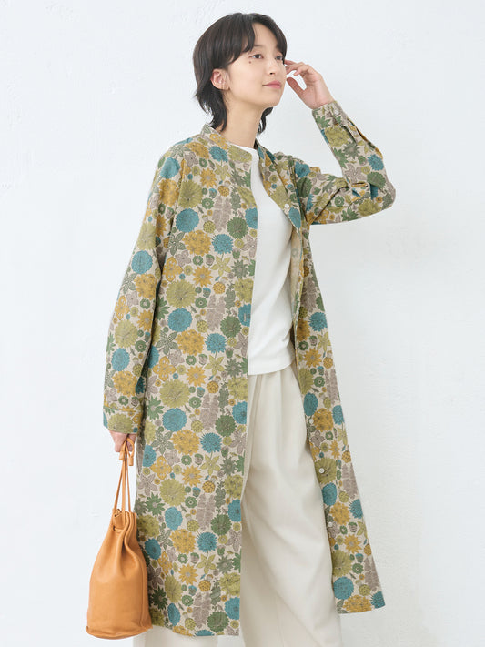 リバティ リネンコットン バンドカラー ワンピース