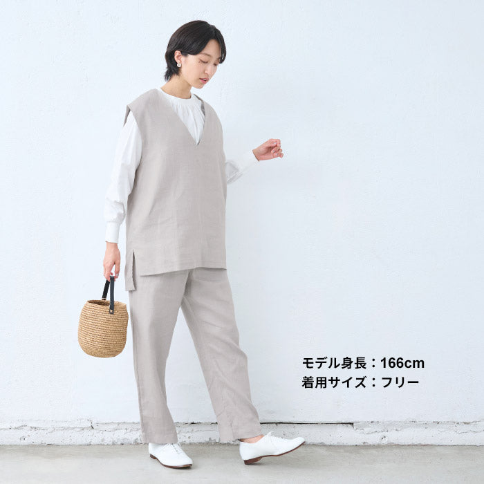 [リネン起毛ベストレディース秋冬]ジャパンリネン100％起毛ベスト/日本製40代50代60代30代女性リネンリネン100％ゆったり麻ノースリーブふわふわ秋冬春大きめオフィスきれいめ