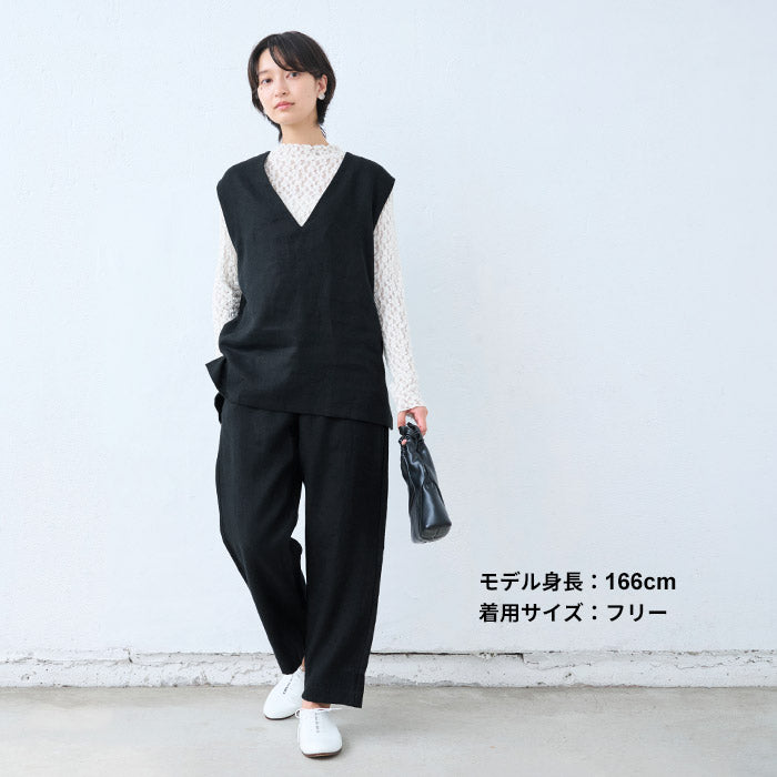[リネン起毛ベストレディース秋冬]ジャパンリネン100％起毛ベスト/日本製40代50代60代30代女性リネンリネン100％ゆったり麻ノースリーブふわふわ秋冬春大きめオフィスきれいめ