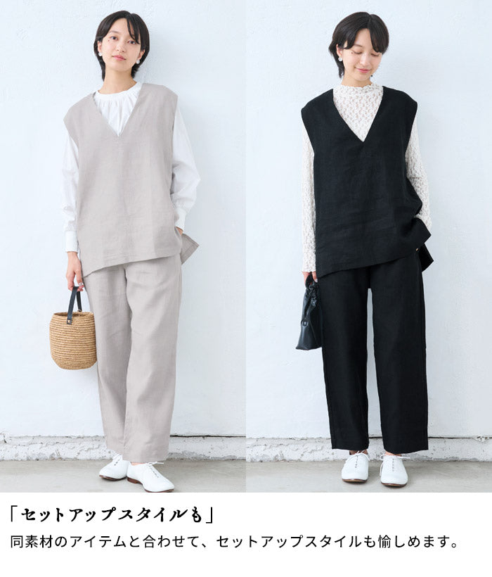 [リネン起毛ベストレディース秋冬]ジャパンリネン100％起毛ベスト/日本製40代50代60代30代女性リネンリネン100％ゆったり麻ノースリーブふわふわ秋冬春大きめオフィスきれいめ