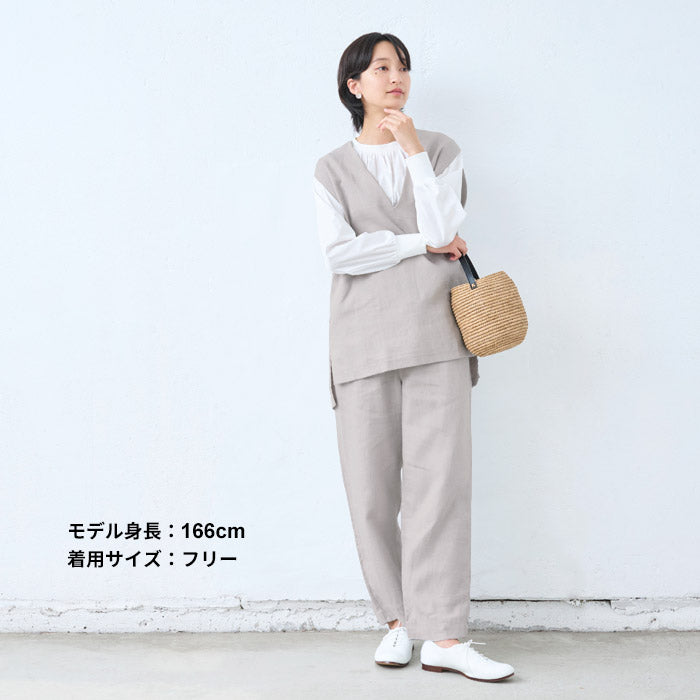 [リネン起毛パンツレディース秋冬]ジャパンリネン100％起毛セミワイドパンツ/日本製40代50代60代ワイドパンツ女性ゆったりきれいめリネン100％麻100％リネン麻天然素材ウエストゴム秋冬春