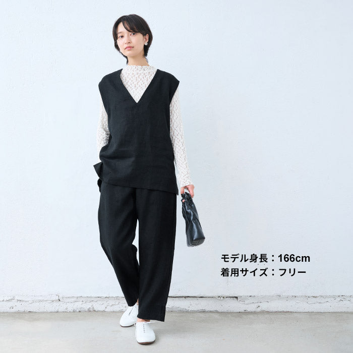 [リネン起毛パンツレディース秋冬]ジャパンリネン100％起毛セミワイドパンツ/日本製40代50代60代ワイドパンツ女性ゆったりきれいめリネン100％麻100％リネン麻天然素材ウエストゴム秋冬春