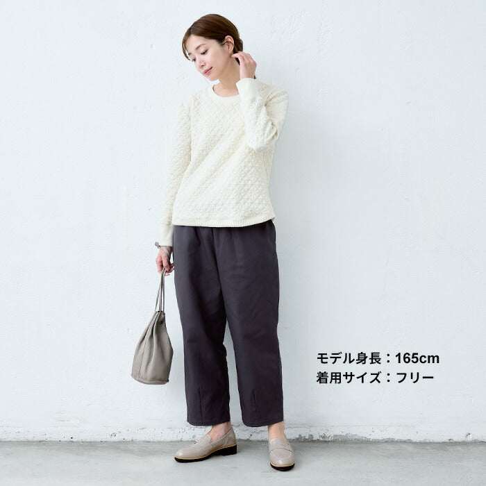 [バルーンパンツレディース50代]コットン100%しっかり厚手ヘリンボンクロップドバルーンパンツ/日本製40代60代30代女性ファッションウエストゴムポケット付ワイドパンツカジュアル秋冬春夏綿100％コットン体型カバーゆったり