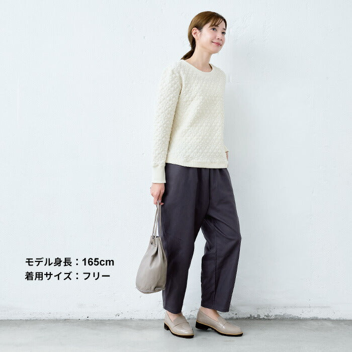 [バルーンパンツレディース50代]コットン100%しっかり厚手ヘリンボンクロップドバルーンパンツ/日本製40代60代30代女性ファッションウエストゴムポケット付ワイドパンツカジュアル秋冬春夏綿100％コットン体型カバーゆったり