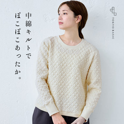 尾州産ストレッチキルト 幾何学柄 リブ使いトレーナー