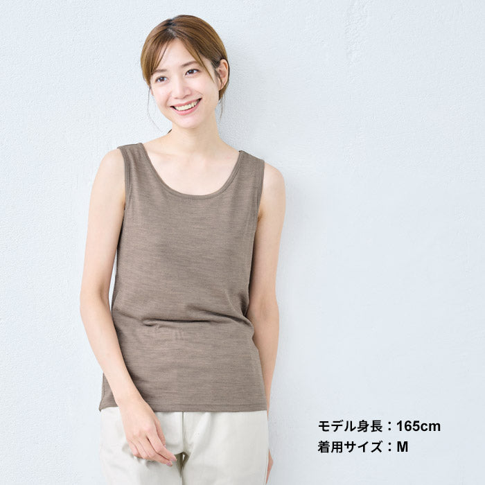 [ブラトップタンクトップカップ付アンダーゴムなし]マウントブレスウール100%カップ付きタンクトップ/日本製毛100天然素材パッド付きパット付肌着下着ウォッシャブル洗えるストレッチゆったりあったか春夏秋冬オールシーズン
