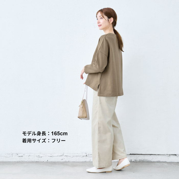 [トレーナーレディース裏起毛綿長袖]コットン100％裏起毛ドルマンプルオーバー/日本製30代40代50代60代女性綿100裏起毛あったか無地秋冬カジュアルスウェットシンプルナチュラルきれいめ厚手ゆったり体型カバー