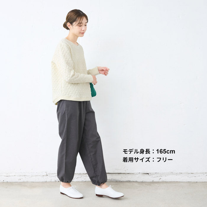 [パンツレディースコットン]コットン＆ウールピーチ起毛2WAYパンツ/日本製40代50代60代30代女性裾ゴム着回しウエストゴムポケット付き体型カバーゆったりきれいめ無地シンプルきれいめ大人秋冬ウール混