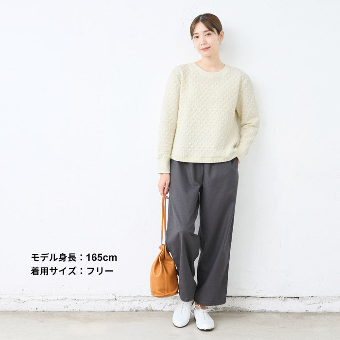 [パンツレディースコットン]コットン＆ウールピーチ起毛2WAYパンツ/日本製40代50代60代30代女性裾ゴム着回しウエストゴムポケット付き体型カバーゆったりきれいめ無地シンプルきれいめ大人秋冬ウール混