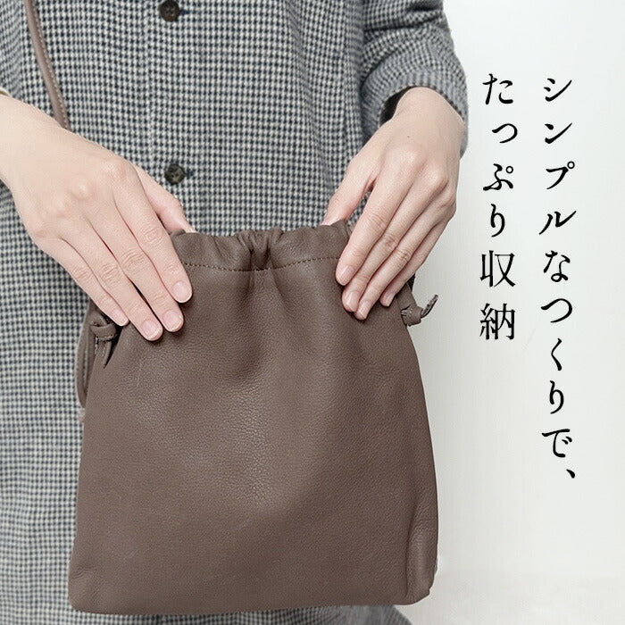 [ショルダーバッグ巾着バッグ本革レディース]巾着ショルダーバッグEsperantoESP-6732/日本製エスペラント40代50代60代30代レザーミニ斜めがけ大人ポシェット上品牛革斜め掛けバッグカバン軽量ギフトプレゼント