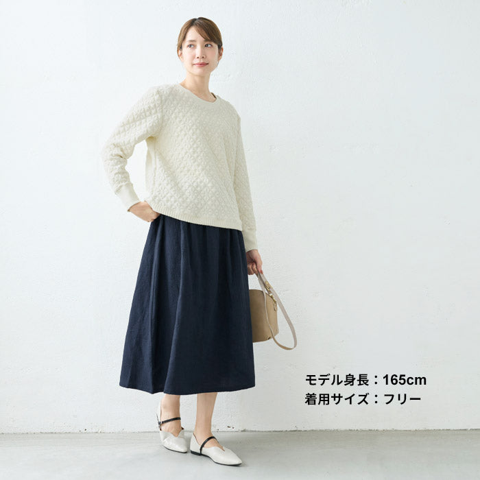 [リネン起毛スカートレディース秋冬]京都染め起毛リネン100%スカート/日本製40代50代60代ロングスカートギャザースカート女性ひざ下丈膝下丈ゴムゆったりきれいめリネン100％麻100％リネン麻天然素材ウエストゴム秋冬春