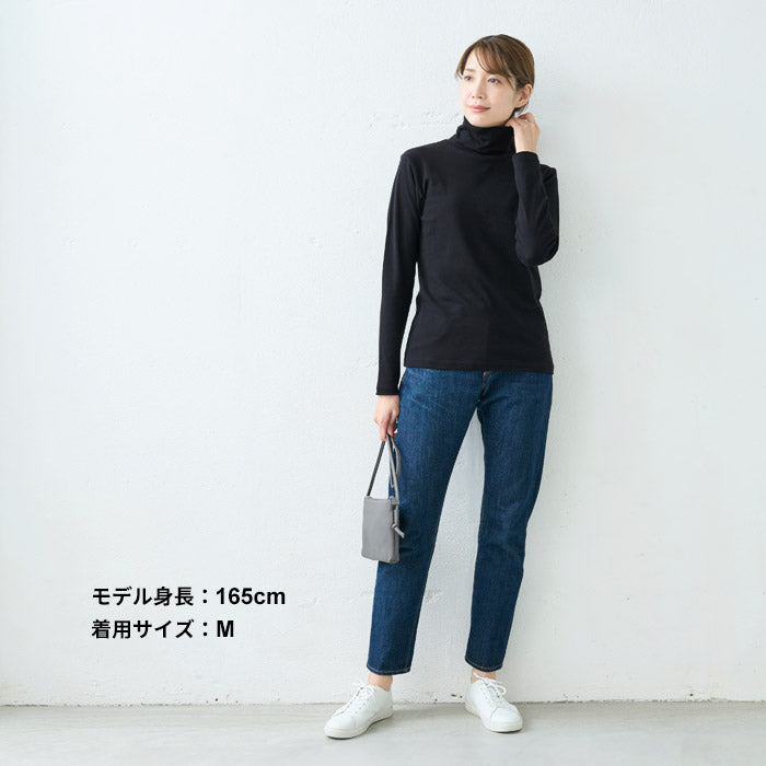 [タートルネック長袖綿レディースインナー]シルクプロテイン加工コットン100％タートルインナー/日本製40代50代60代30代女性きれいめトップス薄手タートル肌に優しい保温保湿通気性シルク加工綿100％コットン無地ボーダーシンプル秋冬春