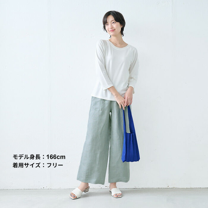 [リネンパンツレディース麻ワイドパンツ]オーガニックリネン100％ベイカーワイドパンツ/日本製40代50代60代女性ファッションベイカーパンツ薄手軽いリネン100%麻100％ウエストゴム麻落ち感大きめ春夏秋総ゴム体型カバー無地