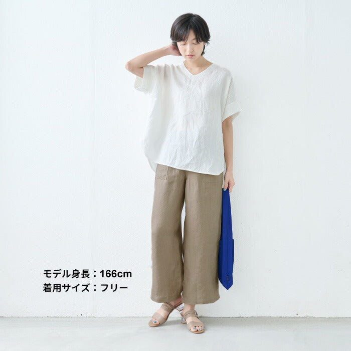 [リネンパンツレディース麻ワイドパンツ]オーガニックリネン100％ベイカーワイドパンツ/日本製40代50代60代女性ファッションベイカーパンツ薄手軽いリネン100%麻100％ウエストゴム麻落ち感大きめ春夏秋総ゴム体型カバー無地