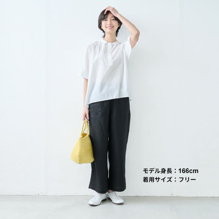 [リネンパンツレディース麻ワイドパンツ]オーガニックリネン100％ベイカーワイドパンツ/日本製40代50代60代女性ファッションベイカーパンツ薄手軽いリネン100%麻100％ウエストゴム麻落ち感大きめ春夏秋総ゴム体型カバー無地