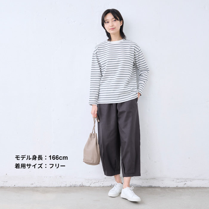[日本製バルーンパンツレディース50代コットンコクーンパンツ]コットン100%しっかり厚手ヘリンボンクロップドバルーンパンツ/40代60代女性ファッションおしゃれきれいめクロップドパンツウエストゴム春綿100％ゆったり体型カバー