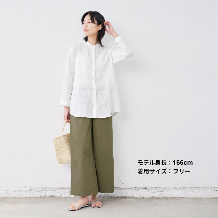 [ワイドパンツベイカーレディース春夏]近江晒コットン100％ベイカーワイドパンツ/日本製40代50代60代30代きれいめコットン綿ベイカーパンツ薄手軽いウエストゴム春夏秋総ゴム体型カバー無地