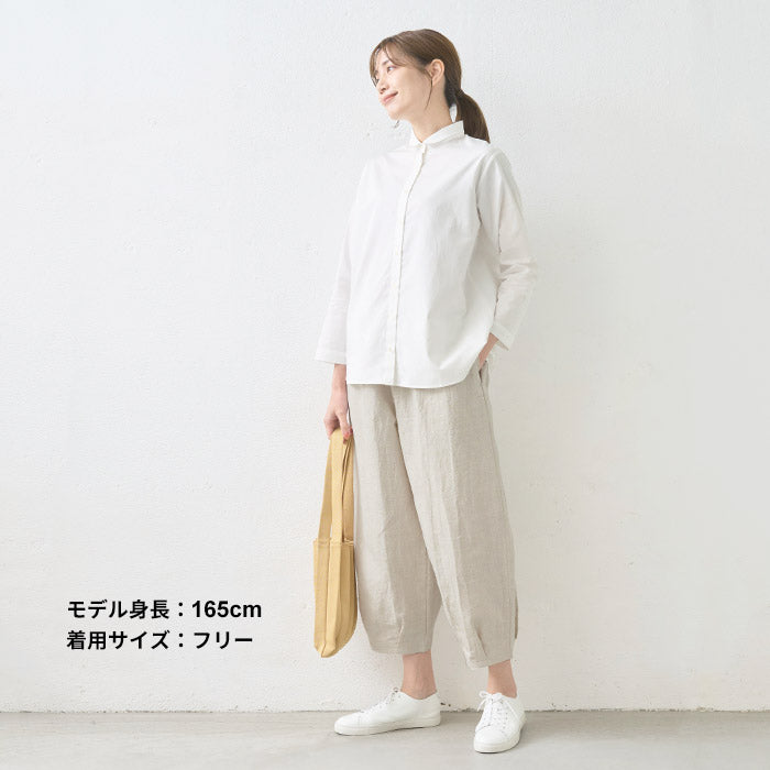 [日本製バルーンパンツレディース春夏]やわらかコットンヘンプクロップドバルーンパンツ/40代50代60代女性おしゃれきれいめウエストゴムコクーンパンツ綿麻ゆったり体型カバー涼しいすっきりナチュラル春夏