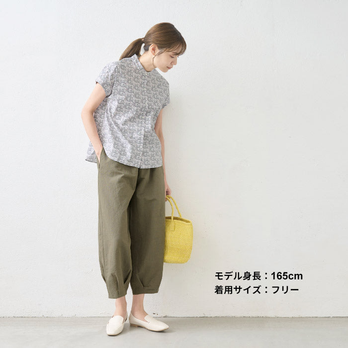 [日本製バルーンパンツレディース春夏]やわらかコットンヘンプクロップドバルーンパンツ/40代50代60代女性おしゃれきれいめウエストゴムコクーンパンツ綿麻ゆったり体型カバー涼しいすっきりナチュラル春夏