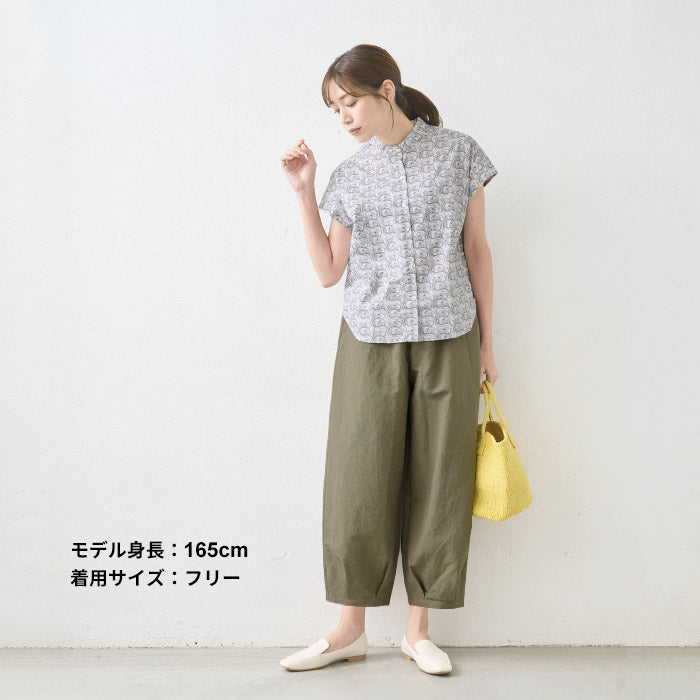 [日本製バルーンパンツレディース春夏]やわらかコットンヘンプクロップドバルーンパンツ/40代50代60代女性おしゃれきれいめウエストゴムコクーンパンツ綿麻ゆったり体型カバー涼しいすっきりナチュラル春夏