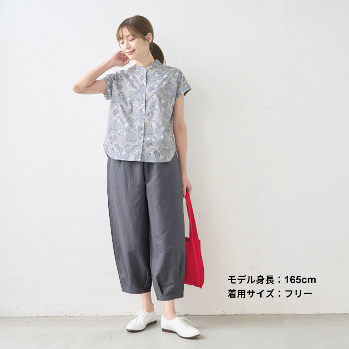 [日本製バルーンパンツレディース春夏]やわらかコットンヘンプクロップドバルーンパンツ/40代50代60代女性おしゃれきれいめウエストゴムコクーンパンツ綿麻ゆったり体型カバー涼しいすっきりナチュラル春夏