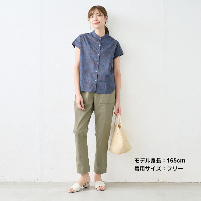 [テーパードパンツレディース綿]オーガニック強撚コットンベイカーパンツ/日本製40代50代60代女性ファッションオーガニックコットンウエストゴムイージーパンツポケット付ナイロンカジュアルベイカーパンツゆったり楽ちんエシカル