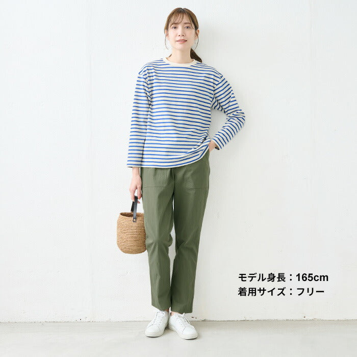 [テーパードパンツレディース綿]オーガニック強撚コットンベイカーパンツ/日本製40代50代60代女性ファッションオーガニックコットンウエストゴムイージーパンツポケット付ナイロンカジュアルベイカーパンツゆったり楽ちんエシカル