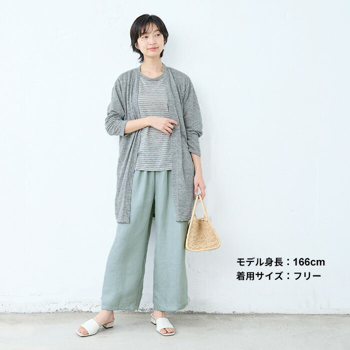 [リネンパンツレディース麻ワイドパンツ]オーガニックリネン100％ワイドパンツ/日本製40代50代60代ファッション春夏涼しい薄手軽いリネン100%ウエストゴム麻落ち感大きめ春夏総ゴム体型カバー無地