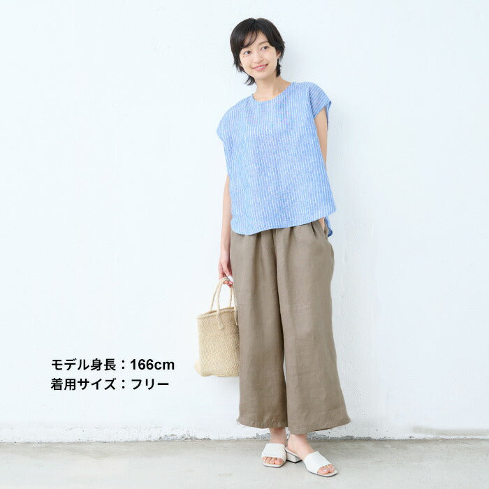 [リネンパンツレディース麻ワイドパンツ]オーガニックリネン100％ワイドパンツ/日本製40代50代60代ファッション春夏涼しい薄手軽いリネン100%ウエストゴム麻落ち感大きめ春夏総ゴム体型カバー無地
