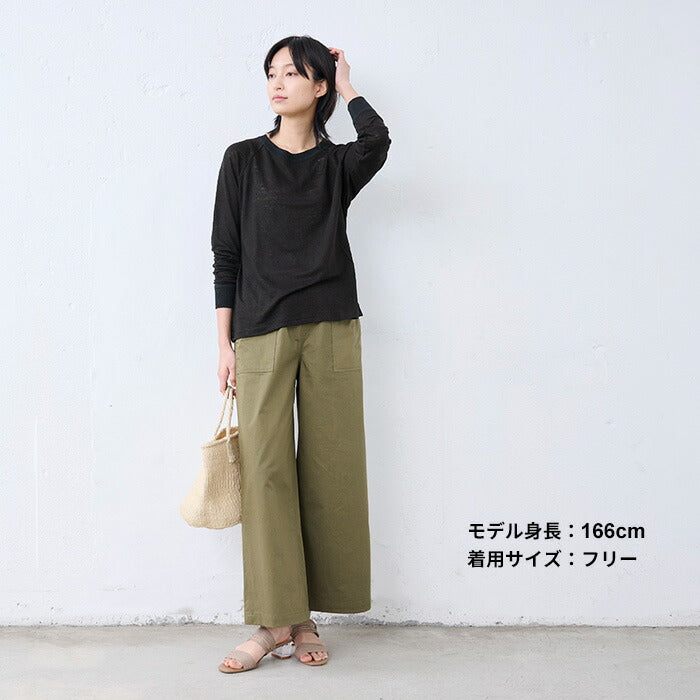 [リネンtシャツレディース長袖無地速乾きれいめ]プレミアムリネン100%リブ使いラグランTシャツ/日本製40代50代60代女性ファッション麻100ロンT春夏秋抗菌クルーネック長袖Tシャツレディースゆったり
