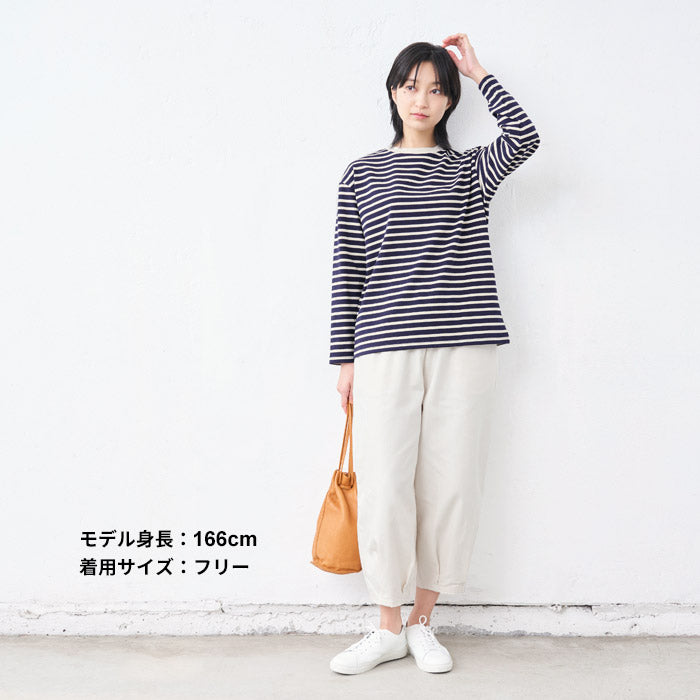 [Tシャツ長袖トップスレディース]メンフィスコットン100%ボーダー長袖Tシャツ/日本製40代50代30代女性綿100％ゆったりおしゃれ綿コットン綿100コットン100上品きれいめシンプル着回しナチュラル大人カジュアル春夏
