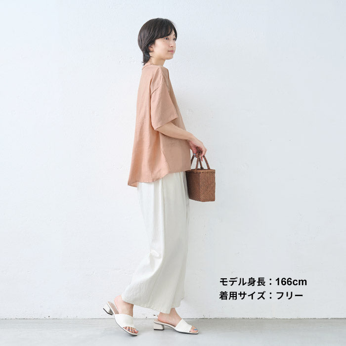 [夏薄手半袖シャツレディースゆったりブラウス]60番手ジャパンリネン100%五分袖シャツ/日本製40代50代60代襟付きリネン100%麻100リネン麻涼しいおしゃれこなれプルオーバーカジュアルトップス襟付き体型カバー