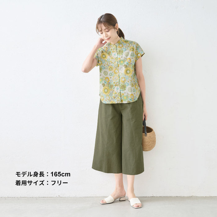 [パンツレディースコットンリネン春夏]近江晒コットンリネンスラブガウチョパンツ/日本製40代50代60代30代綿麻きれいめゆったりウエストゴム総ゴム体型カバーすっきり軽い涼しい春物春夏プレゼント母の日70代