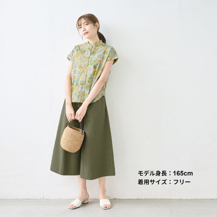 [パンツレディースコットンリネン春夏]近江晒コットンリネンスラブガウチョパンツ/日本製40代50代60代30代綿麻きれいめゆったりウエストゴム総ゴム体型カバーすっきり軽い涼しい春物春夏プレゼント母の日70代