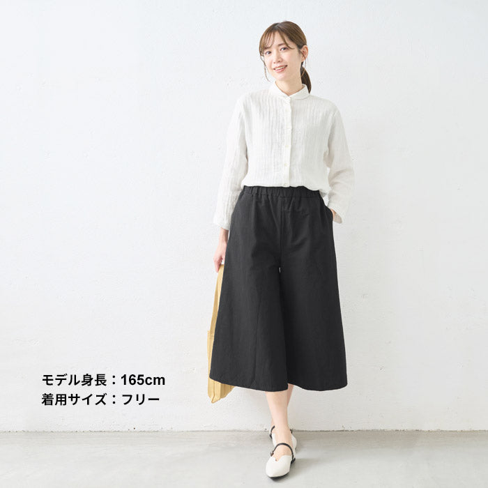 [パンツレディースコットンリネン春夏]近江晒コットンリネンスラブガウチョパンツ/日本製40代50代60代30代綿麻きれいめゆったりウエストゴム総ゴム体型カバーすっきり軽い涼しい春物春夏プレゼント母の日70代