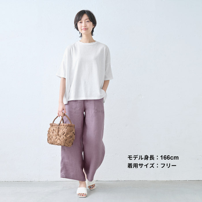 [レディースTシャツ半袖五分袖夏]メンフィスコットン100%ドロップショルダーTシャツ/日本製40代50代60代コットン100％綿1005分袖ゆったりドライタッチ涼やかオーバーサイズ無地シンプル春夏秋トップス