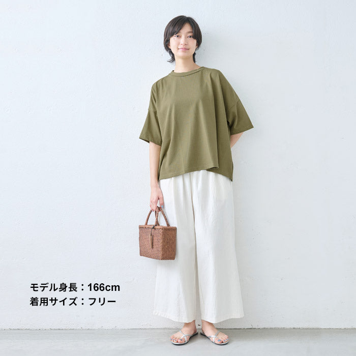 [レディースTシャツ半袖五分袖夏]メンフィスコットン100%ドロップショルダーTシャツ/日本製40代50代60代コットン100％綿1005分袖ゆったりドライタッチ涼やかオーバーサイズ無地シンプル春夏秋トップス