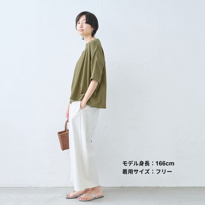 [レディースTシャツ半袖五分袖夏]メンフィスコットン100%ドロップショルダーTシャツ/日本製40代50代60代コットン100％綿1005分袖ゆったりドライタッチ涼やかオーバーサイズ無地シンプル春夏秋トップス