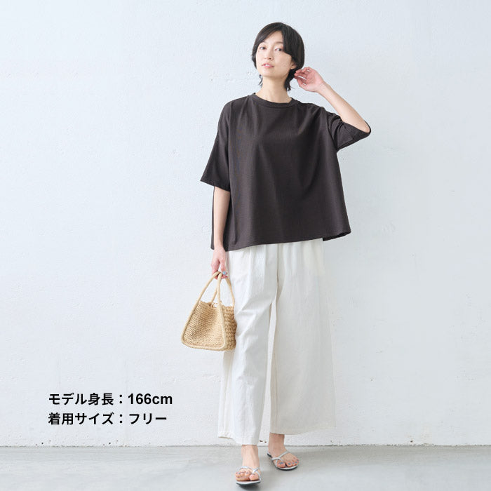 [レディースTシャツ半袖五分袖夏]メンフィスコットン100%ドロップショルダーTシャツ/日本製40代50代60代コットン100％綿1005分袖ゆったりドライタッチ涼やかオーバーサイズ無地シンプル春夏秋トップス