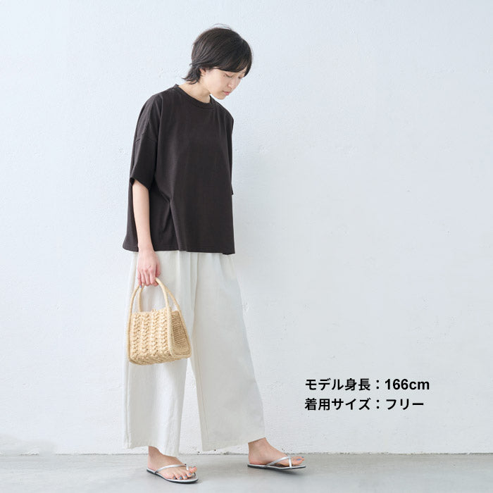 [レディースTシャツ半袖五分袖夏]メンフィスコットン100%ドロップショルダーTシャツ/日本製40代50代60代コットン100％綿1005分袖ゆったりドライタッチ涼やかオーバーサイズ無地シンプル春夏秋トップス