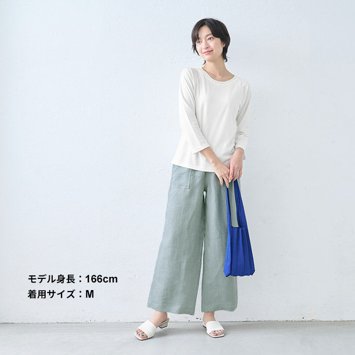 [tシャツレディース長袖無地きれいめ]シルクタッチリブ使い八分袖ラグランプルオーバー/日本製40代50代60代ゆったり8分袖レーヨンリヨセルロンT春夏秋長袖Tシャツ