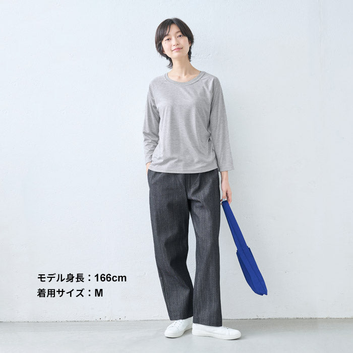 [tシャツレディース長袖無地きれいめ]シルクタッチリブ使い八分袖ラグランプルオーバー/日本製40代50代60代ゆったり8分袖レーヨンリヨセルロンT春夏秋長袖Tシャツ