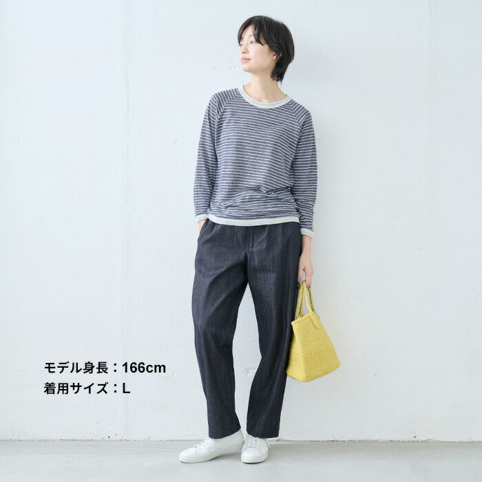 [ボーダーtシャツレディース長袖薄手リネンシャツ]プレミアムリネン100％八分袖ラグランクルーネックTシャツ配色ボーダー/日本製40代50代女性ファッションロンtリネンシャツ長袖リネン100%カットソー速乾抗菌リンガーTシャツ